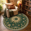 Vacuum-Friendly, Round 4ft Washable Area Rug, Green Gold Yellow by meejou