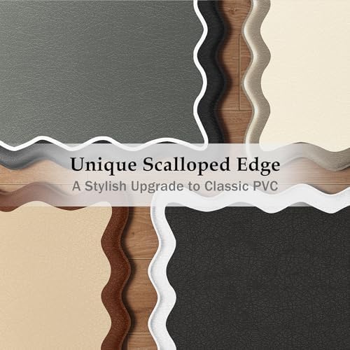 Arenarug Scalloped Kitchen Mats for Floor, Black Gray Kitchen Rugs Set of 2 - Image 2