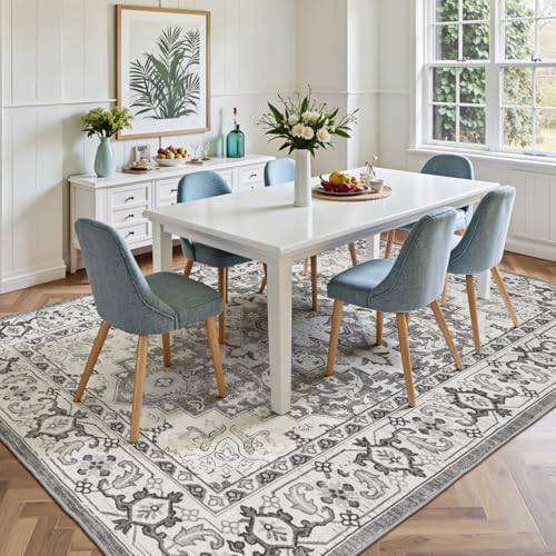 Lofus 9x12 Area Rugs for Living Room Bedroom, Soft Boho Carpet Floral Grey - Image 3