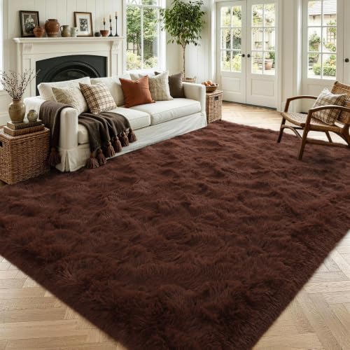 6x9 Large Brown Fluffy Soft Area Rug Non-Slip for Living Room Bedroom by ModernHomeDecor