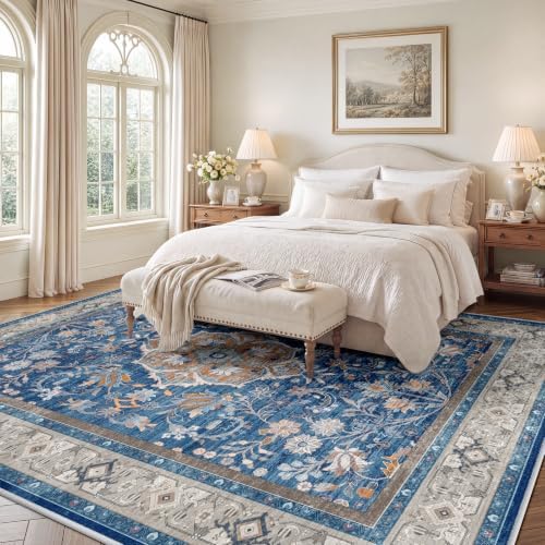 SameBed 8x10 Area Rug Living Room, Vintage Washable Carpet Blue - Image 3