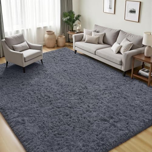 PLHXFR 4x6 Area Rugs Living Room: Fluffy Bedroom Rug Shag Carpet Grey - Image 3