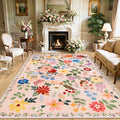 PLHXFR 8x10 Area Rug Living Room: Floral Washable Boho Soft Carpet Beige by PLHXFRSoftAreaRugs