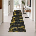 2.6x10 Washable Runner Rug:Modern Abstract Soft Carpet Black Gold by FXRHLP
