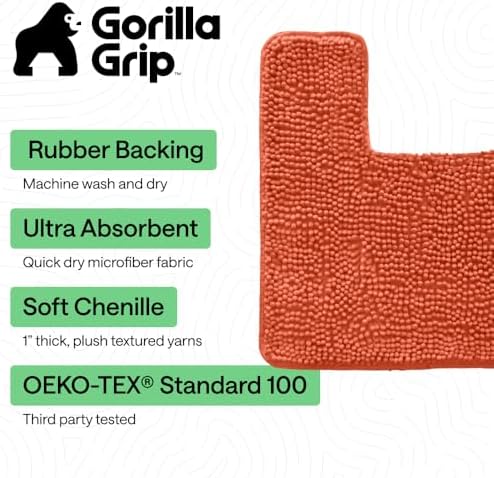 GORILLA GRIP Chenille Bath Rug Mat for Square Toilet Base, 24x19 Coral - Image 3