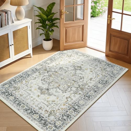 Lofus 3x5 Taupe Grey Rugs for Bedroom Living Room, Vintage Boho Carpet - Image 2