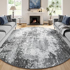 Round Rugs 8ft Washable Grey Circle Area Rug for Dining Room Table, Non Slip Soft Low Pile Stain Resistant, Boho Circular Carpet for Living Room Bedroom Dorm Entryway Kitchen, Abstract Gray by Acapet