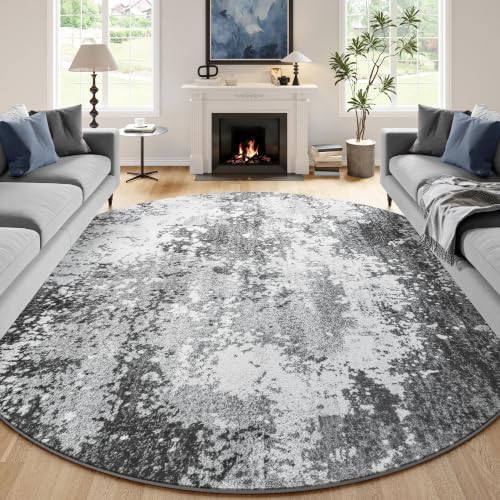 Round Rugs 8ft Washable Grey Circle Area Rug for Dining Room Table, Non Slip Soft Low Pile Stain Resistant, Boho Circular Carpet for Living Room Bedroom Dorm Entryway Kitchen, Abstract Gray by Acapet