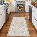 Washable 2x5 Hallway Runner Rug: Vintage Water Resistant Kitchen Entryway Rug Ultra Soft Living Room Bedroom Carpet with Non Slip Backing Indoor Low Pile Floor Mat for Bathroom Dining Room(2X5,Beige) - Image 2