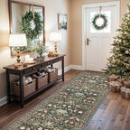 Wide Hallway Washable Runner Rug: 3x10 Water-Resistant Entryway Area Rug Vintage Soft Carpet for Living Room Non Slip Indoor Farmhouse Floor Mat for Bathroom Laundry Room(3x10,Green) - Image 2