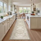Madane Washable Runner Rugs 2x10 Long for Hallway Kitchen, Ivory/Brown by Madane