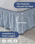 CGK Wrap Around Dust Ruffle Bed Skirt - Twin Size, 18" Inch, Blue Meadow - Image 4