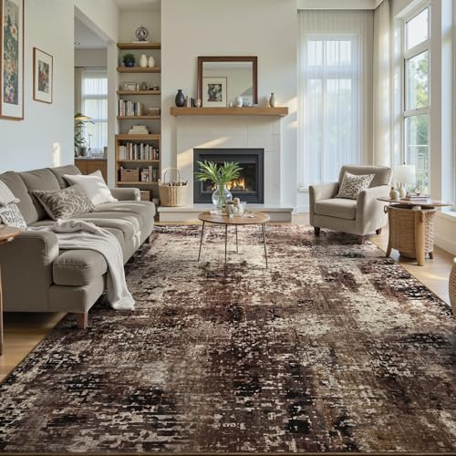 Ompaa Living Room Rug 6x9 Brown Area Rug Machine Washable Boho Coffee Rug Non Slip Abstract Vintage Indoor Large Rugs for Bedroom, Classroom, College Dorm, Farmhouse, Dining Room, Kids Playroom - Image 4
