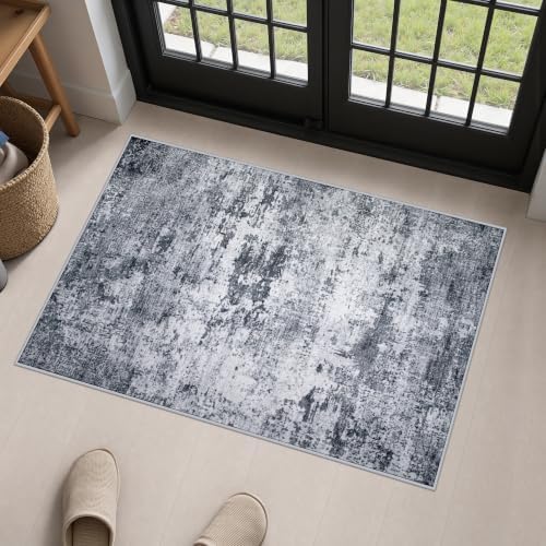 2x3 Washable Entryway Rug: Modern Abstract Indoor Soft Carpet Grey by FXRHLP
