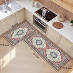 Boho Kitchen Mats for Floor 2PC Anti Fatigue Kitchen Rugs, Taupe Red - Image 2