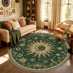 Vacuum-Friendly, Round 6ft Washable Area Rug, Green Gold Yellow by meejou