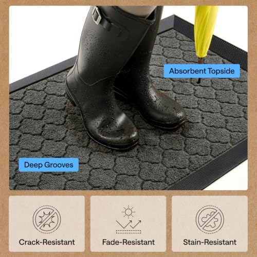 GORILLA GRIP WeatherMAX Door Mat, Indoor Outdoor, 35x23, Gray Quatrefoil - Image 4