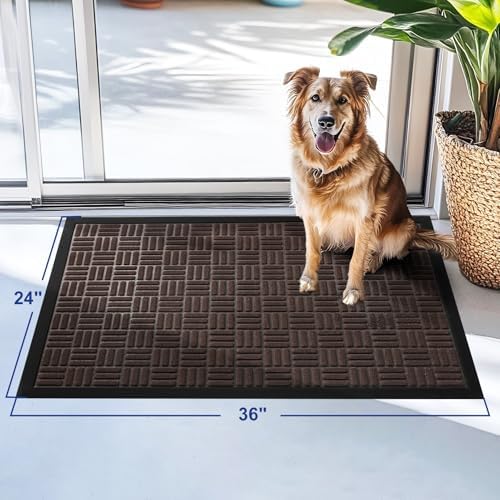 Mibao Front Door Mat Outdoor Entrance, 36" x 24" Heavy Duty Welcome Mat for Outdoor and Indoor, Waterproof Dirt Trapper Doormat, Super Absorbent Indoor Entryway Mat for Patio & Porch - Brown - Image 2