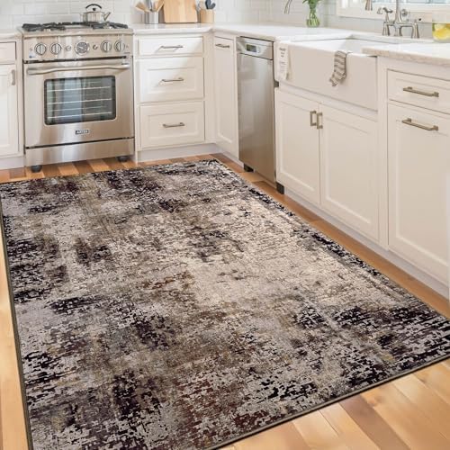 Area Rug 4x6 Brown Rug Washable Boho Rugs Non Slip Low Pile Abstract Coffee Small Carpet for Entryway, Bedroom, Kitchen, Classroom, Kids Room, Office, Dorm, Dining Room - Image 4