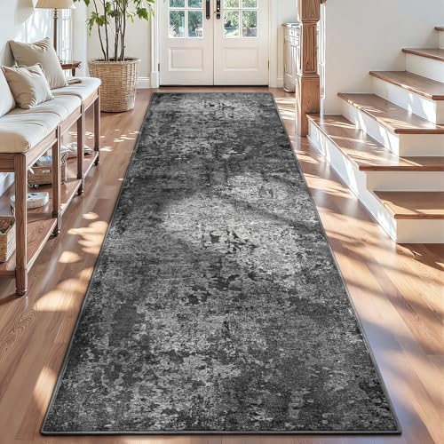 3x12 Black Rug Runners for Hallways Kitchen Runner Rug Non Slip Washable Black Long Runner Rugs with Rubber Backing Soft Abstract Carpet Runner for Bedroom, Kitchen, Bathroom, Entryway by OmpaaHomeDecor
