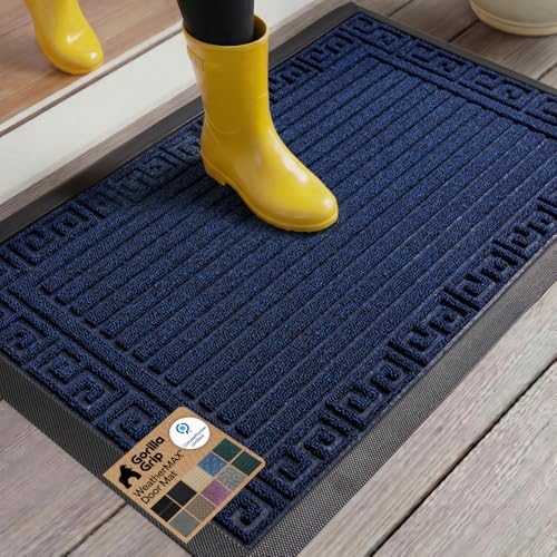 GORILLA GRIP WeatherMAX Door Mat, Indoor Outdoor, 35x23, Navy Greek Keys by GorillaGrip