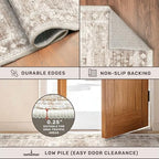 Washable Neutral Farmhouse Large Entryway Rug, 3x5 Area Rugs for Kitchen, Bedroom, Laundry Room, Nursery Room, Boho Vintage Floral Non-Slip Throw Rug Low Pile Stain Resistant (3x5 Beige/Latte) - Image 5
