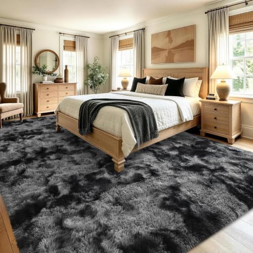 Noahas 8x10 Extra Large Tie-Dyed Dark Grey Fluffy Area Rug Non-Slip for - Image 4