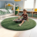 Ophanie Round Rug 5Ft Grey Green Circle Area Rug, Grayish Green Room Decor, Fluffy Fuzzy Bedroom Carpet,Plush Soft Shaggy Living Room Rugs for Kids Home Aesthetic,Nursery with Over 99 pcs Pile fibers - Image 3