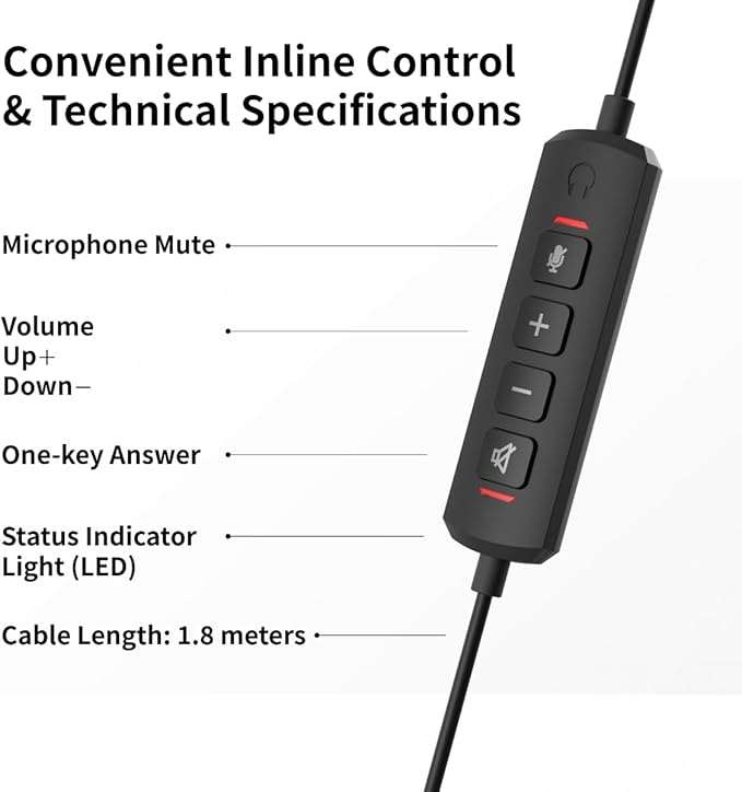 Accutone Conversation 95 Wired Office USB Headset with Environmental Noise Cancelling Microphone & wideband Audio Output, Black
