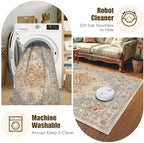 Washable Area Rug 9' x 12' Vintage Traditional Persian Mat - Foldable Distressed Non-Slip Machine Washable Carpet for Living Room Bedroom Kitchen Home Decor - Dove Gray and Coral - Image 7