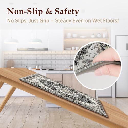 Boho Kitchen Mats for Floor 2PC Anti Fatigue Kitchen Rugs, Black Brown Grey - Image 4