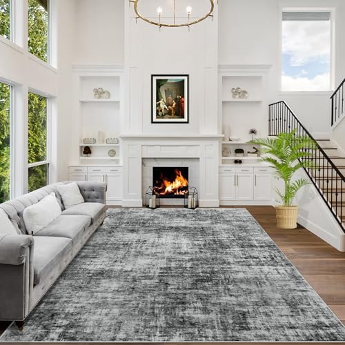 9x12 Area Rugs for Living Room: Washable Abstract Black Bedroom Carpet by GENTDRIZZ