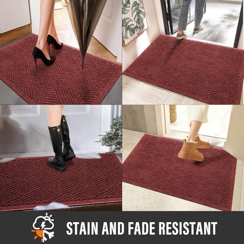 HIYARD Durable Front Door Mat, Absorbent Muddy Dirt Resist Welcome Door Mats Outdoor Indoor, Stain and Fade Resistant, Non-Slip Rubber Backing Low Profile Doormat for Entryway, 60×36, Red - Image 4