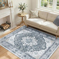 RELEANY Washable Area Rug, 4'x5', Grey/White/Beige by RELEANY