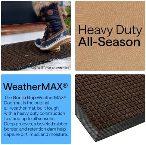 GORILLA GRIP WeatherMAX Door Mat, Indoor Outdoor, 29x17, Dark Brown Squares - Image 3