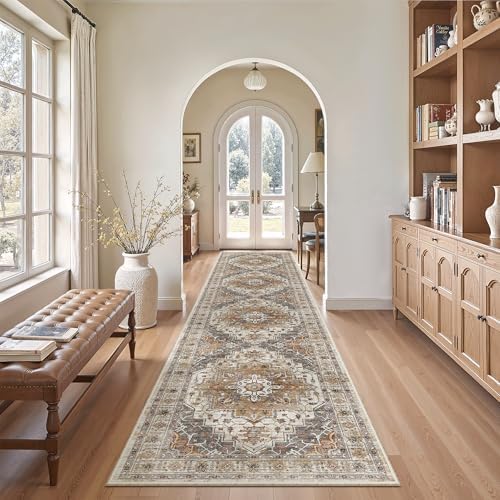 Madane Hallway Runner Rug 2'6''x12' Kitchen Runners Vintage, Turmeric/Grey - Image 5