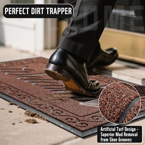 Yimobra Welcome Mat, Heavy Duty Sturdy Door Mats for Home Entrance Outdoor Indoor, Front Doormat for Outside Patio Floor Entry Porch Garage Office, Waterproof, Low Profile, 47X32 Inches, Maroon - Image 4