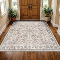 5x5 Square Washable Rug for Living Room: Non Slip Indoor Entryway Foot Carpet for Kitchen, Boho Soft Beige 5ftx5ft Low Pile Neutral Area Rug for Dining Room Bathroom (Beige, 5x5) by BYYVOORugsforYourHome