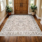 5x5 Square Washable Rug for Living Room: Non Slip Indoor Entryway Foot Carpet for Kitchen, Boho Soft Beige 5ftx5ft Low Pile Neutral Area Rug for Dining Room Bathroom (Beige, 5x5) by BYYVOORugsforYourHome