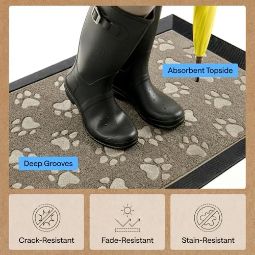 GORILLA GRIP WeatherMAX Door Mat, Indoor Outdoor Use, 47x35, Beige Paw - Image 5