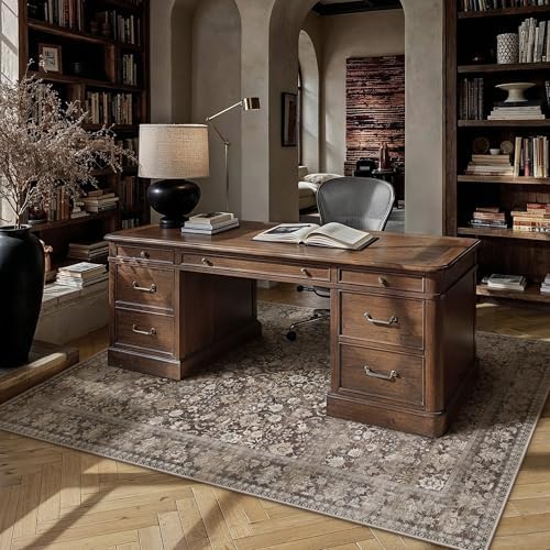 HUGEAR 6x9 Coffee Brown Vintage Floral Washable Area Rug for Living Room - Image 2