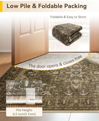 RELEANY Washable Area Rug, Runner 3'x9', Brown/Dark Brown - Image 5