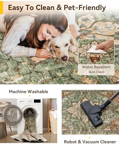 RELEANY Washable Area Rug, Runner 3'x10', Brick/Brown/Green - Image 4