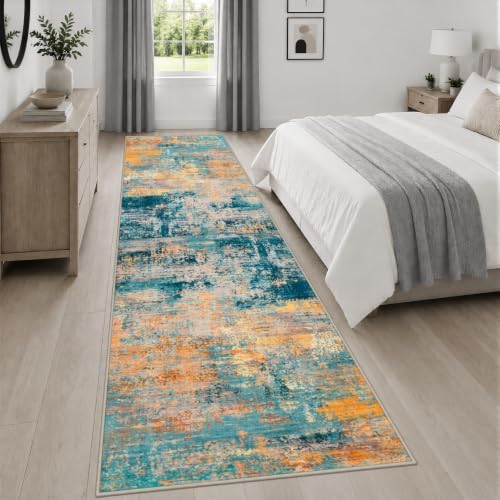 3x14 Washable Runner Rug：Modern Abstract Soft Carpet Rosy Haze - Image 4