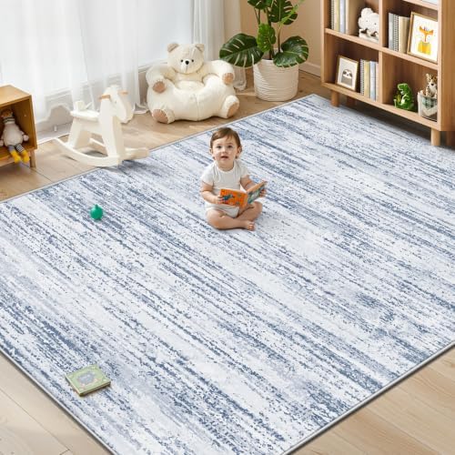 Area Rug 8x10 Living Room Rugs: Washable Modern Rug Large Non-Slip Soft Rugs Stain Resistant Printed Rug Indoor Carpet for Bedroom Kitchen Dining Room Nursery Playroom Home(Dark Blue, 8'x10') - Image 3