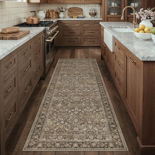 HUGEAR 3x10 Brown Vintage Floral Washable Runner Rug for Hallway - Image 3