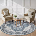 Amada Round 6x6 Washable Area Rug for Living Room, Blue, Vintage Style by AMADAHOMEFURNISHING