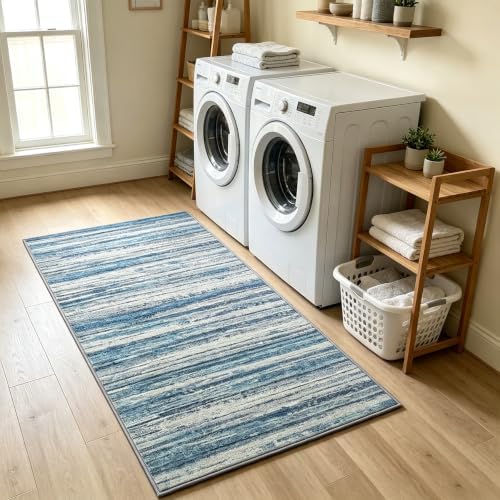 Chicrug 2x4 Blue Washable Laundry Room Rug Runner Rug for Hallway Kitchen by ChicrugHomeDecor
