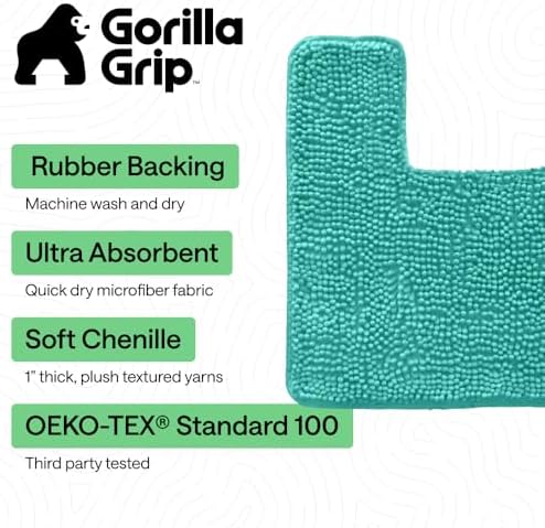 GORILLA GRIP Chenille Bath Rug Mat for Square Toilet Base, 24x19 Turquoise - Image 3