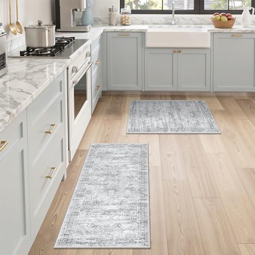 Kitchen Rugs Sets of 2, 2x3 2x4 Rug Runner,Grey by Restydon